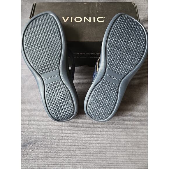 Vionic High Tide II Toe Post Navy Blue Patent Leather Sandal Women's size 11 NEW - Picture 9 of 11